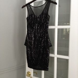 Sequin Dress, Peplum Cut, Mesh Neckline- WORN ONCE